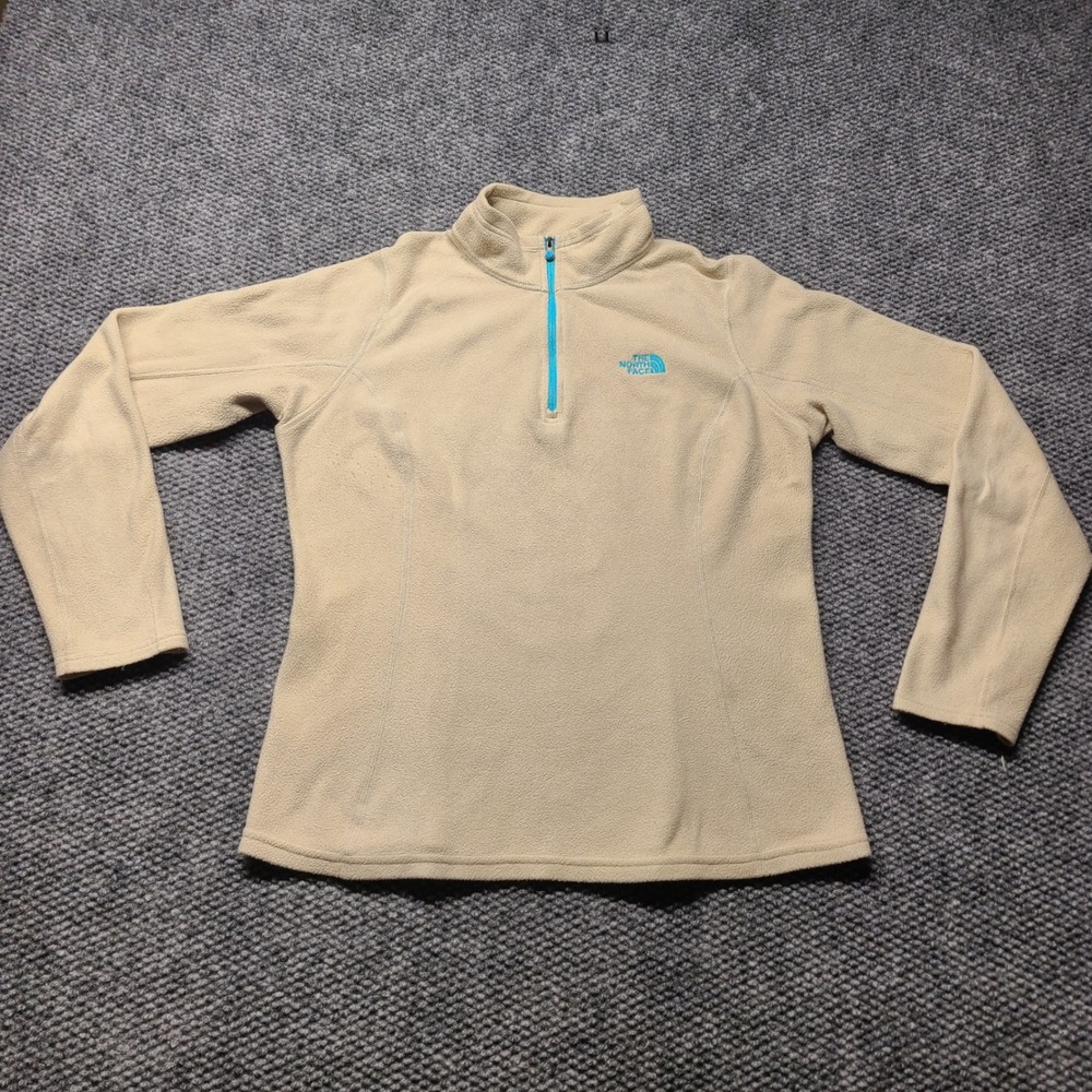 The North Face TKA 100 Fleece Pullover Womens Medium Beige Turquoise 1/4 Zip